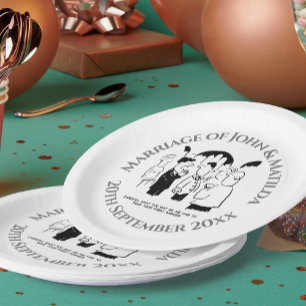 Assiettes En Carton Drôle dessin animé lors d'une réception de mariage