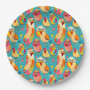 Assiettes En Carton Drôle dessin humoristique Poulets Abstraits