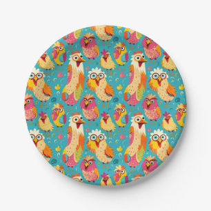 Assiettes En Carton Drôle dessin humoristique Poulets Abstraits