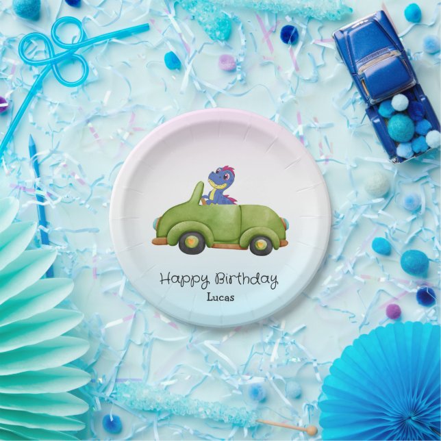 Assiettes En Carton Drôle dinosaure antique voiture B2S anniversaire d (Fête)