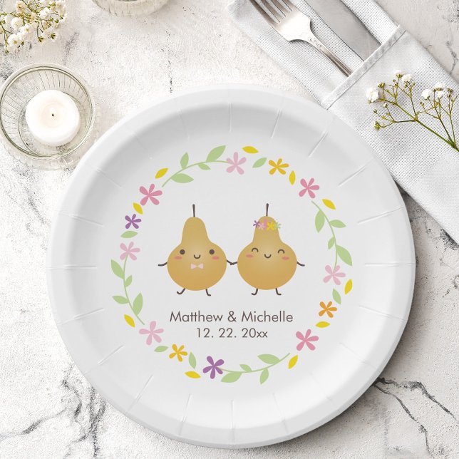Assiettes En Carton Drôle Drôle Cartoon Parfait Pear Floral Wreath Mar (Créateur téléchargé)
