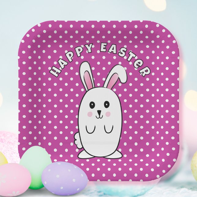 Assiettes En Carton Drôle lapin de Pâques Cartoon violet rose blanc mi (Créateur téléchargé)