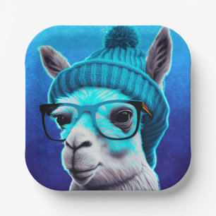 Assiettes En Carton Drôle Llama Alpaca mignonette Animaux Beanie Casqu