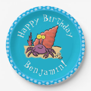 Assiettes En Carton Drôle mignon caricature pourpre crabe ermite