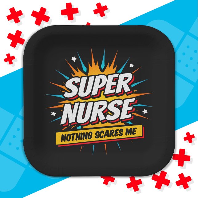 Assiettes En Carton Drôle mignon Sarcastique Superhero Infirmière Appr (Créateur téléchargé)