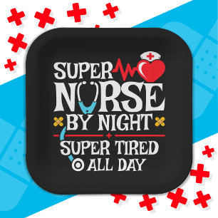 Assiettes En Carton Drôle mignon Super Fatigué Nurse Day Night Shift
