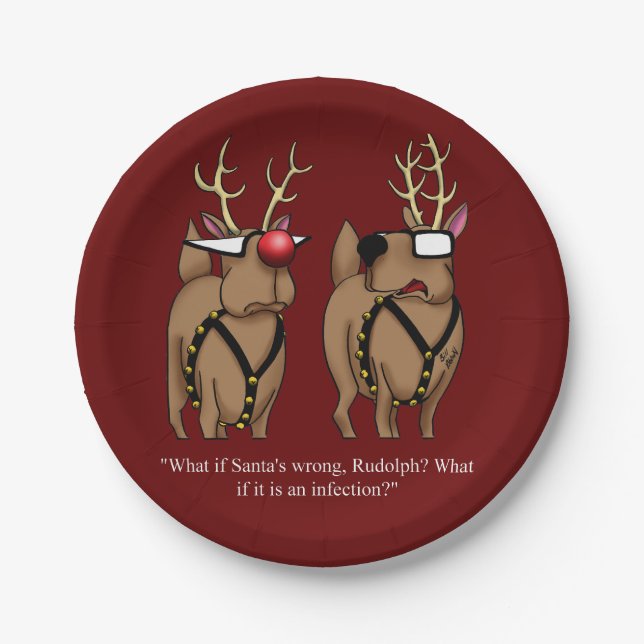 Assiettes En Carton Drôle Noël Reindeer Humour de nez (Devant)