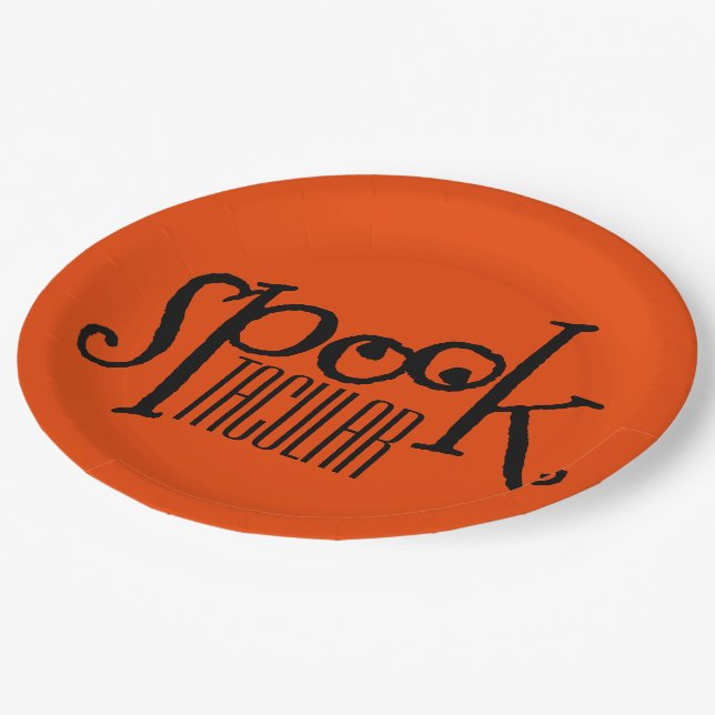 Assiettes En Carton Drôle Orange Black Eyeballs Spooktacular Pun (Angle)