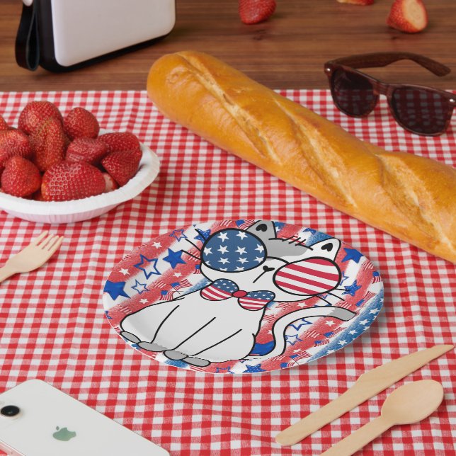 Assiettes En Carton Drôle Patriotique Plaque de papier de chat (Pique-nique)