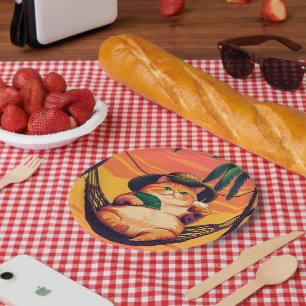 Assiettes En Carton Drôle Rétro Vacances de chats d'été