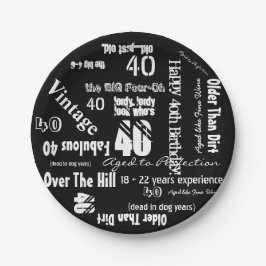 Assiettes En Carton Drôle Sayings 40e anniversaire Noir