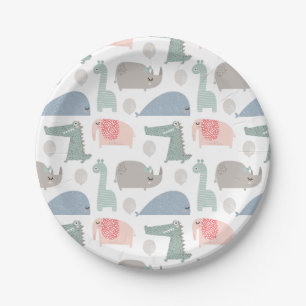 Assiettes En Carton Drôle Visage mignon Doodle Motif animal