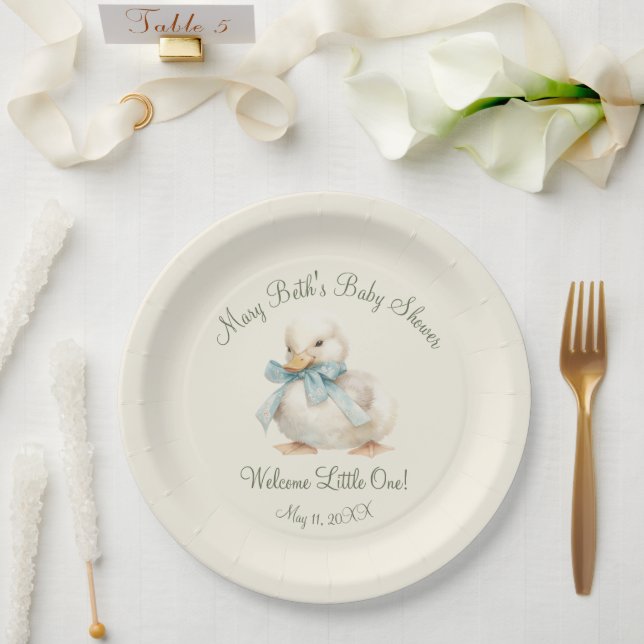 Assiettes En Carton Duckling with Ribbon Baby Shower Paper  (Mariage)