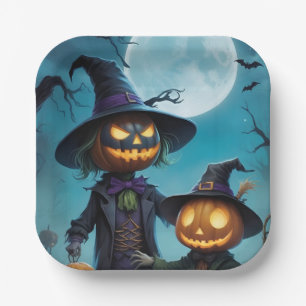 Assiettes En Carton Duo Citrouille éffrayant d'Halloween