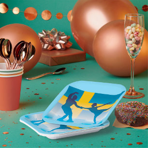 Assiettes En Carton Duo Suédois de Patinage sur glace Silhouette