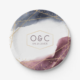 Assiettes En Carton Dusk Aquarelle Géométrique Mariage moderne