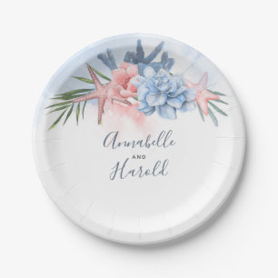 Assiettes En Carton Dusty Blue and Blush Destination Beach Wedding
