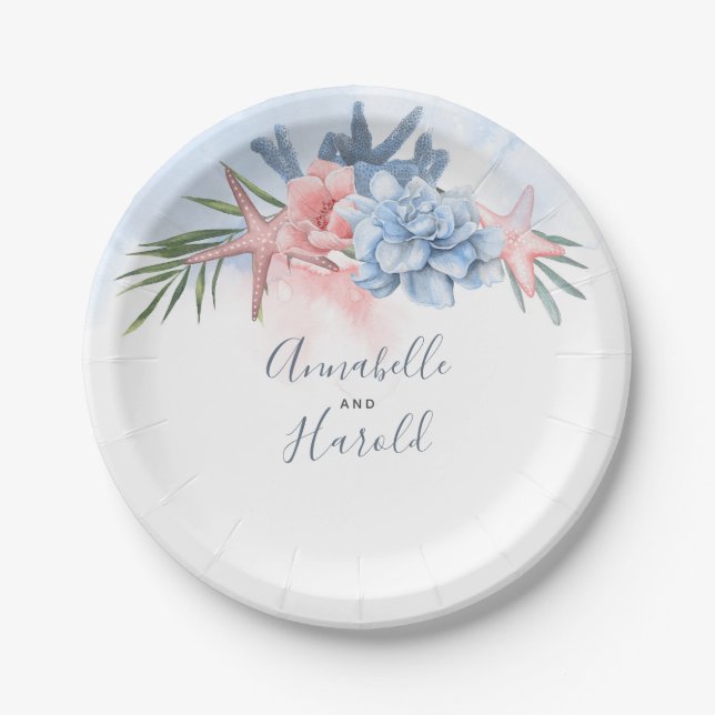 Assiettes En Carton Dusty Blue and Blush Destination Beach Wedding (Devant)