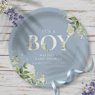 Assiettes En Carton Dusty Blue C'est un garçon vert lettre Baby shower