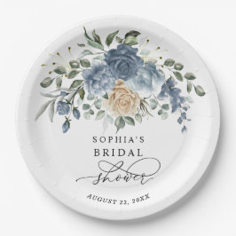 Assiettes En Carton Dusty Blue & Champagne Floral Bridal Shower