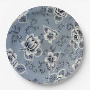 Assiettes En Carton Dusty Blue Colonial Floral   Plaque