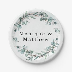 Assiettes En Carton Dusty Blue Eucalyptus Vert Mariage rustique