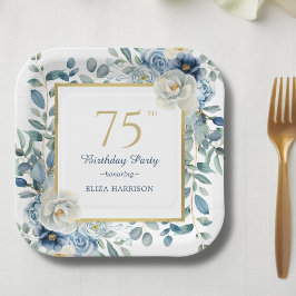 Assiettes En Carton Dusty Blue Floral 75e anniversaire