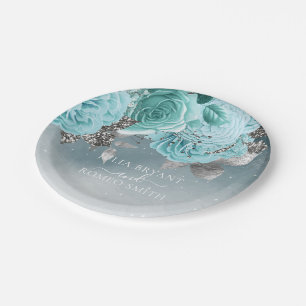 Assiettes En Carton Dusty Blue Floral Mariage
