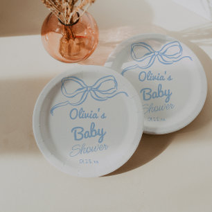 Assiettes En Carton Dusty Blue Main Écrite Tirée Bow Baby Boy Douche