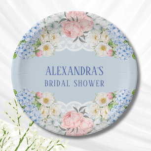Assiettes En Carton Dusty Blue Peony Fête des mariées romantique Hydra