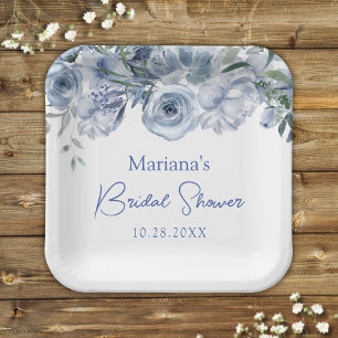 Assiettes En Carton Dusty Blue Romantic Floral Fête des mariées