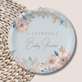 Assiettes En Carton Dusty Blue rose Floral Boho Chic Baby shower