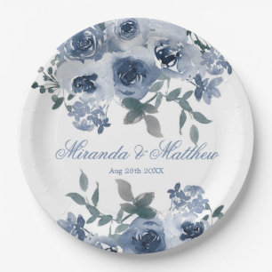 Assiettes En Carton Dusty Blue Sage Aquarelle Peony Mariage