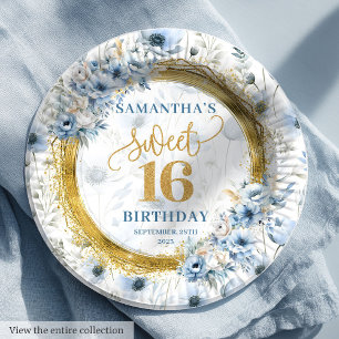 Assiettes En Carton Dusty Blue Sweet personnalisé 16 Parties scintilla