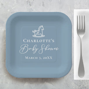 Assiettes En Carton Dusty Blue White Rocse Baby shower