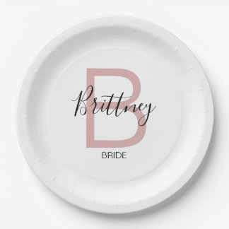 Assiettes En Carton Dusty Pink Bride Monogram