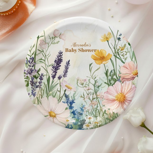 Assiettes En Carton Dusty Pink Wildflower Baby in Bloom (Créateur téléchargé)