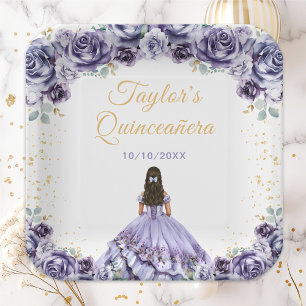 Assiettes En Carton Dusty Purple Princess Fleur Quinceañera