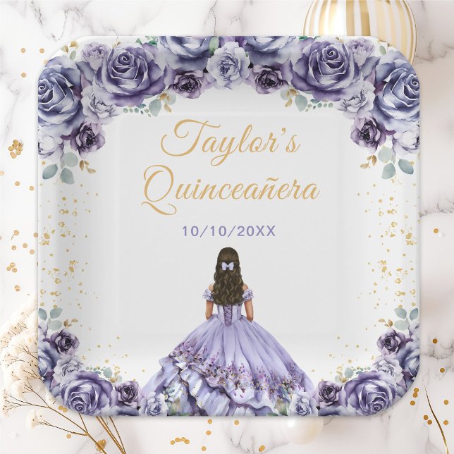 Assiettes En Carton Dusty Purple Princess Floral Quinceañera (Créateur téléchargé)