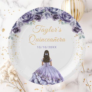 Assiettes En Carton Dusty Purple Princess Floral Quinceañera