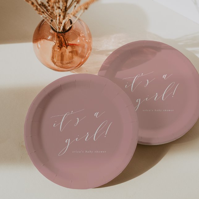 Assiettes En Carton Dusty Rose "C'est une fille" Baby shower de callig (Créateur téléchargé)