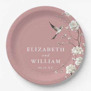 Assiettes En Carton Dusty Rose Chinoiserie Floral Garden Mariage