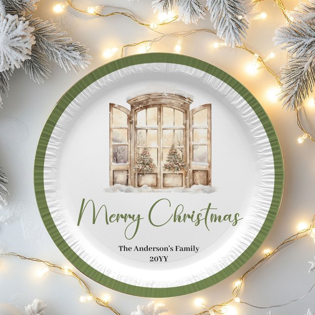 Assiettes En Carton Earth Tone Christmas Script Custom Family Name  (Earth Tone Christmas Script Custom Family Name Plates)