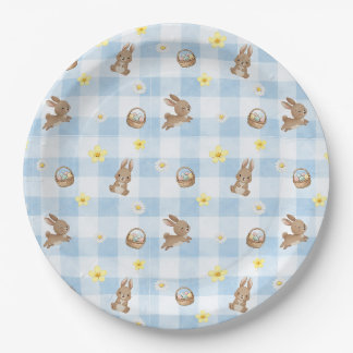 Assiettes En Carton Easter Bunny Blue Gingham