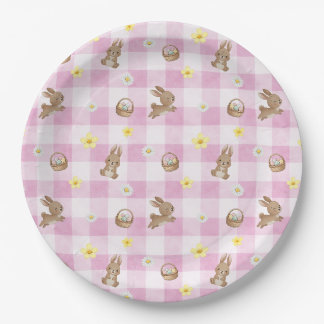 Assiettes En Carton Easter Bunny Pink Gingham