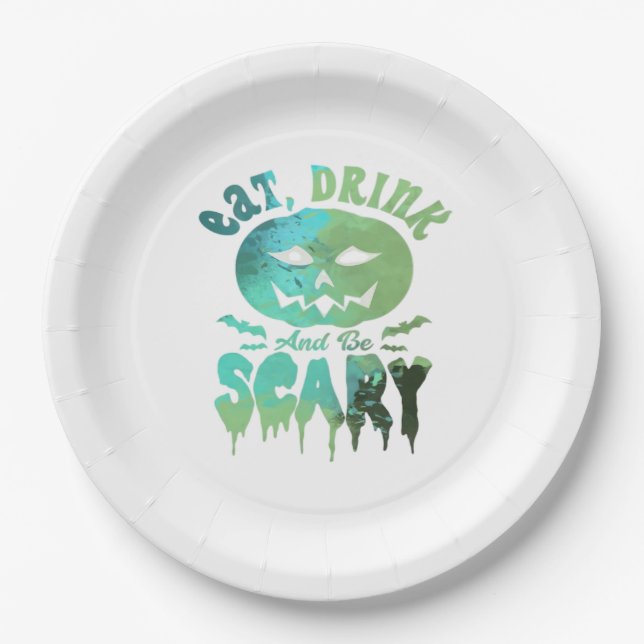Assiettes En Carton Eat Drink And Be Scary Halloween Light (Devant)