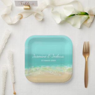 Assiettes En Carton Eau bleue d'Aqua/plage peinte en bord de mer