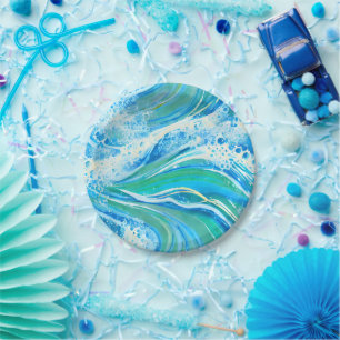 Assiettes En Carton Eau Bleue Océan Vagues de mer
