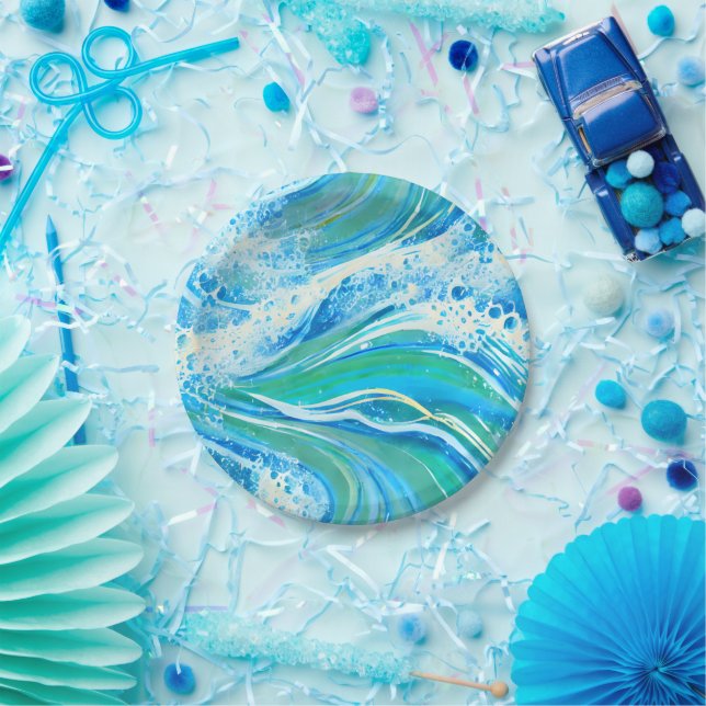 Assiettes En Carton Eau Bleue Océan Vagues de mer (Fête)