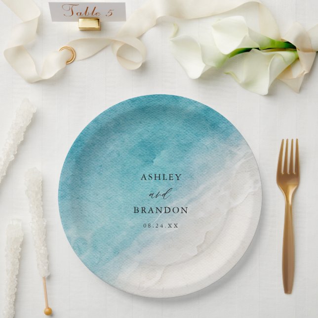 Assiettes En Carton Eau Océan Blue Beach Mariage (Mariage)